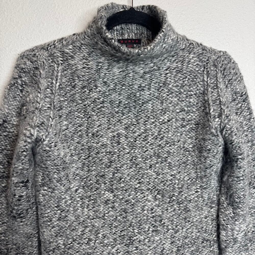 Burns Gray Marled Cable Knit Sweater Small Wool Alpaca Funnel Neck Cozy - Picture 4 of 15